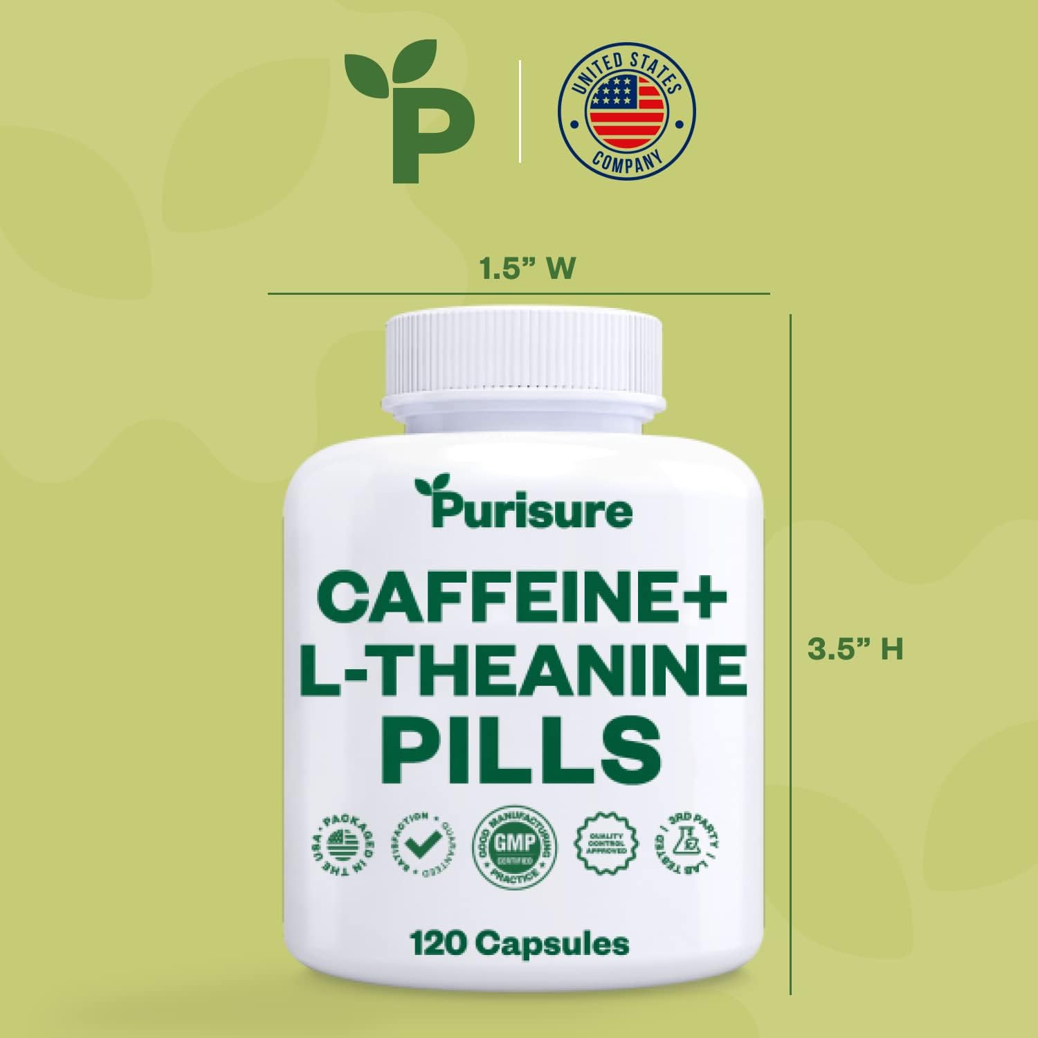 Purisure Caffeine Theanine Capsules, Caffeine Pills 100mg L Theanine for Pre Workout, Energy, and Clarity, Energy Pills for Fatigue, Nootropic Supplement, 120 Day Supply - Image 8
