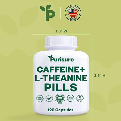 Miniatura 8 de Purisure Cápsulas de cafeína teanina, píldoras de cafeína de 100 mg de cafeína + 200 mg de L de teanina para antes del entrenamiento, energía y
