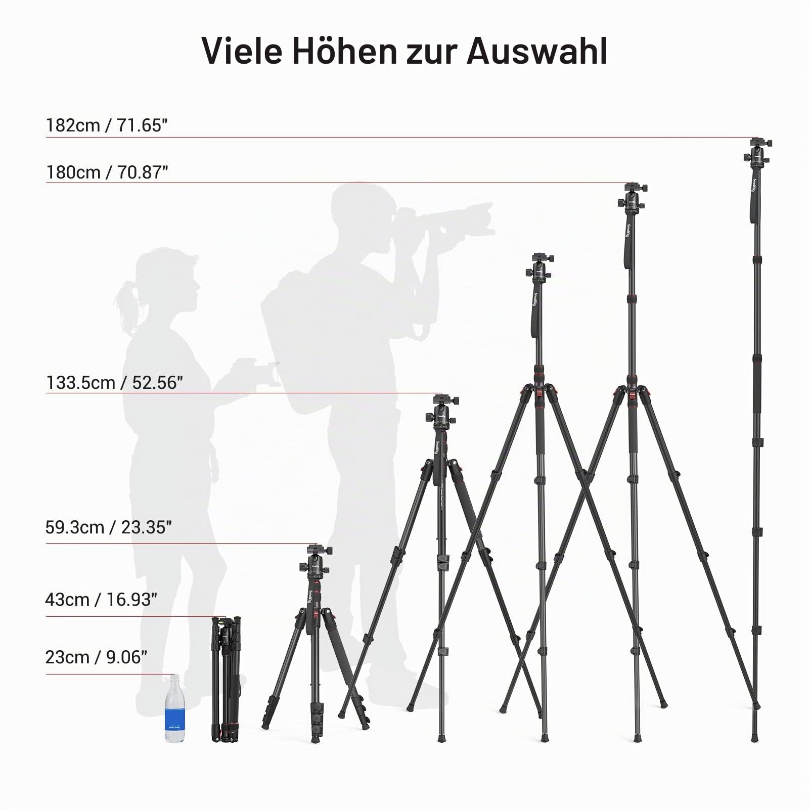 SMALLRIG 71" Kamera-Stativ, Faltbares Aluminium-Stativ Einbeinstativ, 360°Kugelkopf Abnehmbar und Schnellwechselplatte, mit Smartphone Klemme, Nutzlast 15kg 33lb, 71in/180cm - 3935