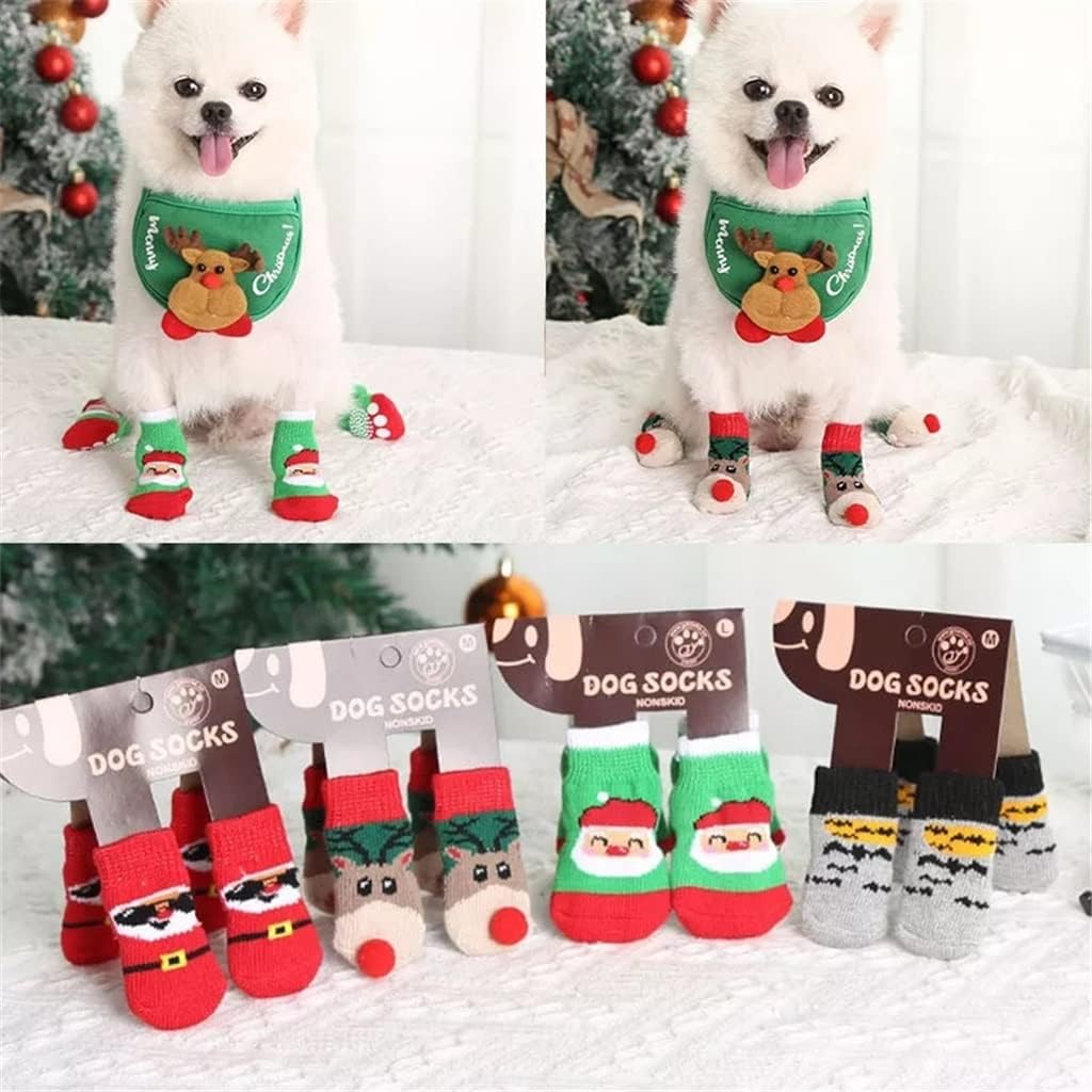 Pet Shoes 4Pcs Warm Puppy Dog Shoes Soft Pet Knits Socks Cute Cartoon Anti Slip Skid Socks for Small Dogs Breathable Pet Products (Green S code)