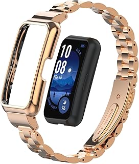 [LanQii] バンド Huawei Band 10 /Huawei Band 9 / 8 対応 ステンレスメタル おしゃれ 交換バンド クイックリリースボタン アクセサリー ストラップ 替えベルト レディース & メンズ 交換ベルト ビジネス風 調整工具付き ローズゴールド