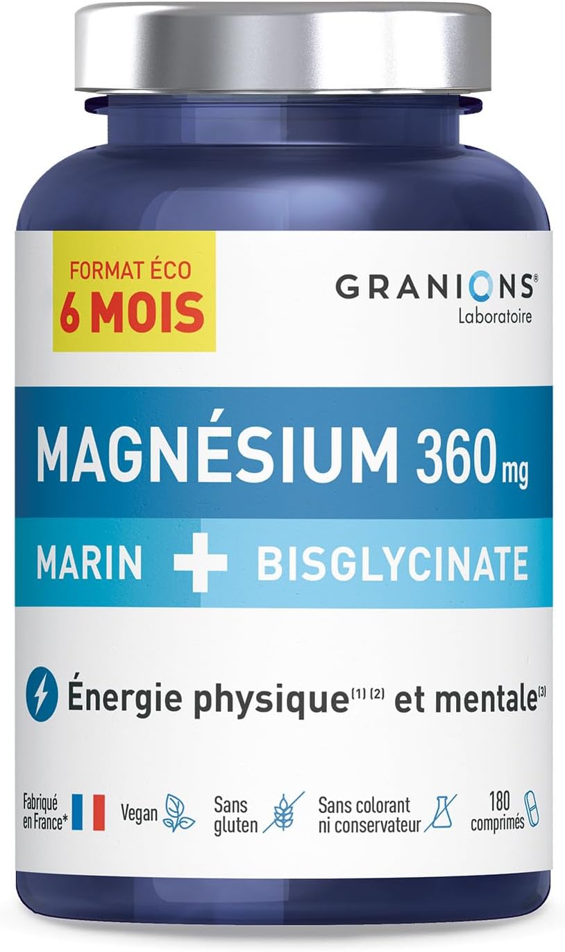 GRANIONS – Magnesium Bisglycinate + Magnesium Marin – 6 Month Format | Marine Magnesium + Magnesium Bisglycinate + Vitamin B6 | High Quality Magnesium | Anti Stress | 180 Magnesium Tablets GRANIONS – Magnesium Bisglycinate + Magnesium Marin – 6 Month Format | Marine Magnesium + Magnesium Bisglycinate + Vitamin B6 | High Quality Magnesium | Anti Stress | 180 Magnesium Tablets