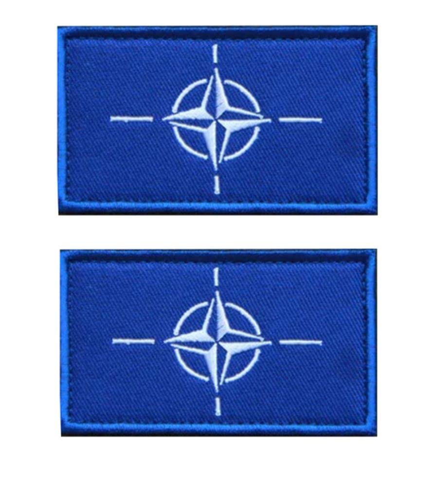HFDA 2 Piece Different Country Flags Patch - Tactical Combat Military Hook and Loop Badge Embroidered Morale Patch (North Atlantic Treaty Organization)