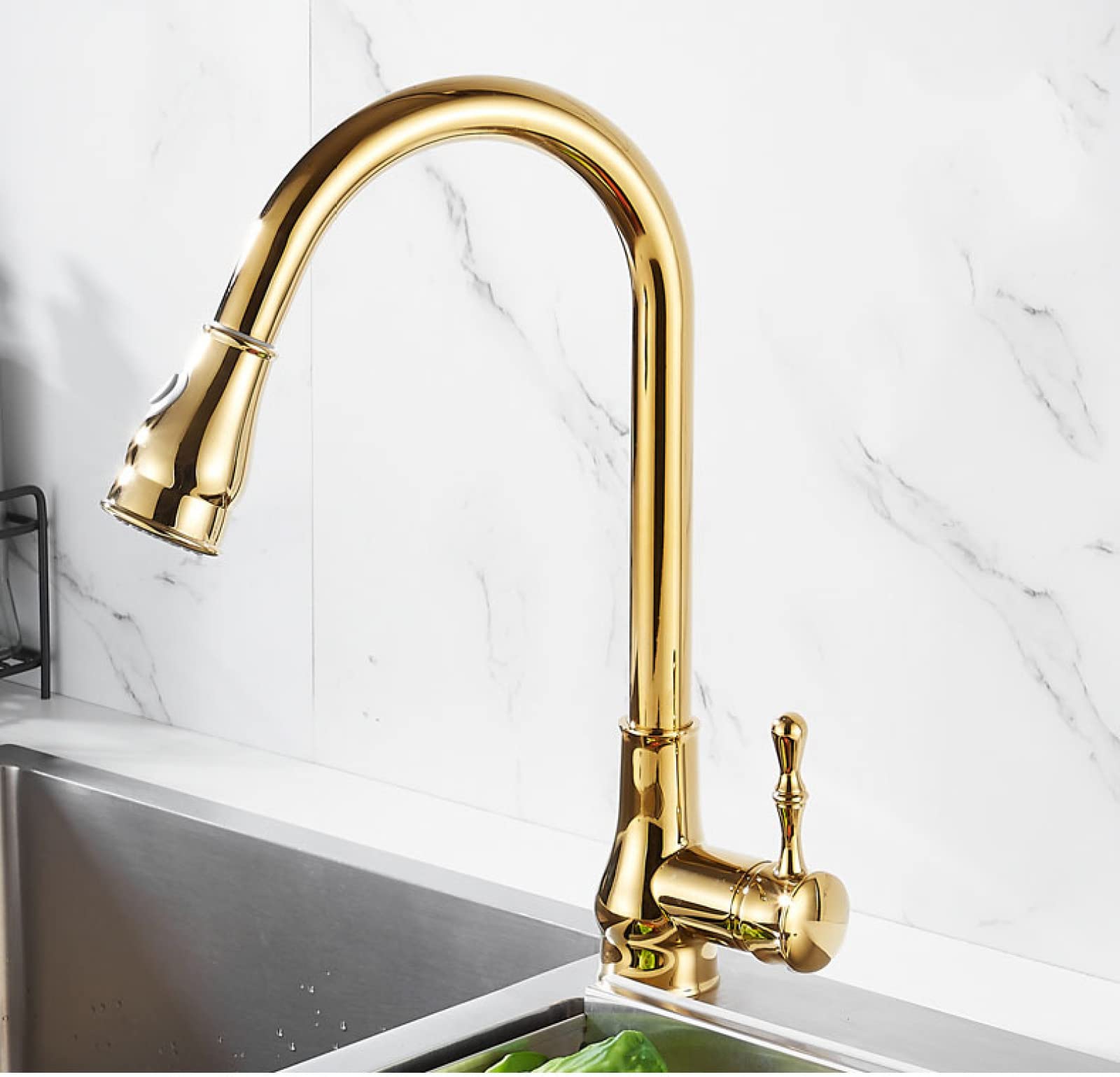Robinet de cuisine en laiton or avec 2 becs extractibles haut de gamme