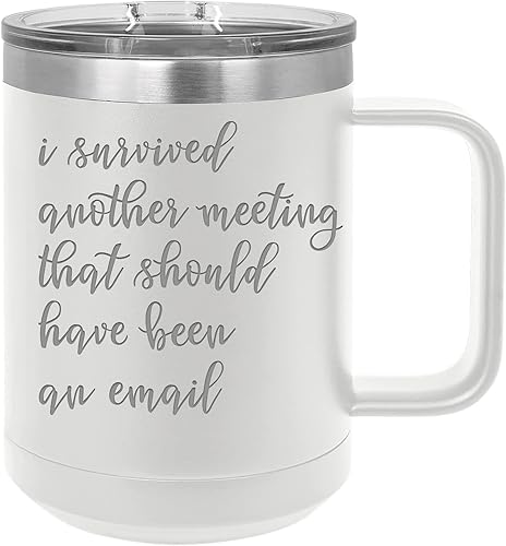 Vista 5 de I Survived Another Meeting That Should Be an Email - Divertida taza aislada con recubrimiento en polvo de 15 onzas con tapa (negro)