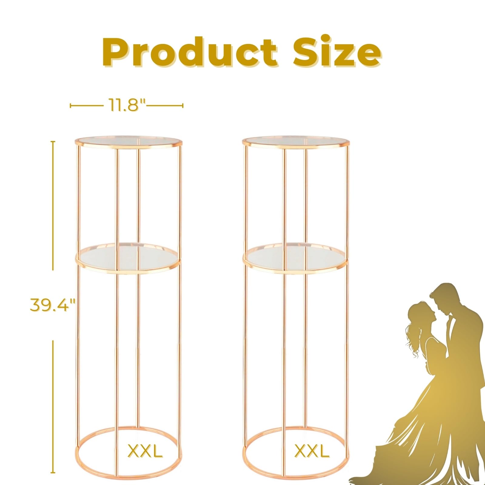 2 soportes cilíndricos redondos de metal de dos capas para fiestas, pedestal de pasteles, soporte de flores, soporte de exhibición dorado para cumpleaños, boda, sala de estar, patio, telón