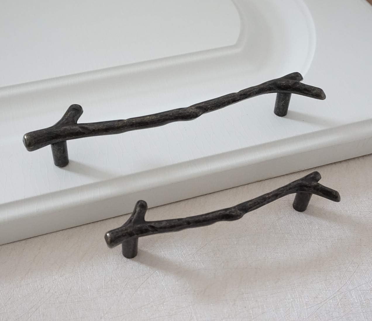 LBFEEL 3.75'' 5'' Branches Cabinet Knobs Drawer Pull Handles Knobs Dresser Knob Pulls Antique Bronze Twigs Hardware 96 128mm (5" Hole Centers)