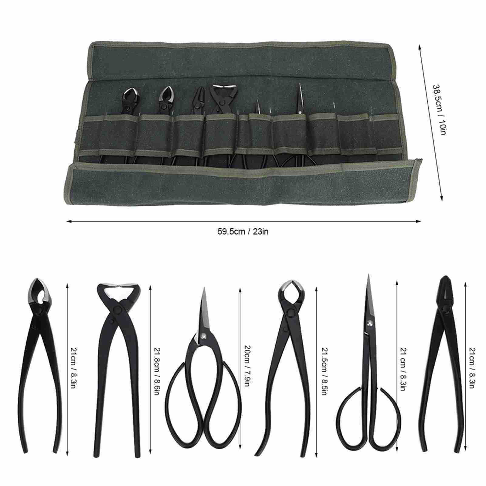 Juego de herramientas profesionales para bonsái, 6 piezas de acero con alto contenido de carbono, kit de tijeras para podar árboles bonsái y jardinería con bolsa de almacen