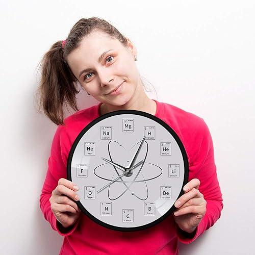 Miniatura 9 de The Geeky Days Reloj de pared de mesa periódica Chem Time con marco de metal, molécula de bioquímica, arte de pared, reloj de pared atómico, relojes