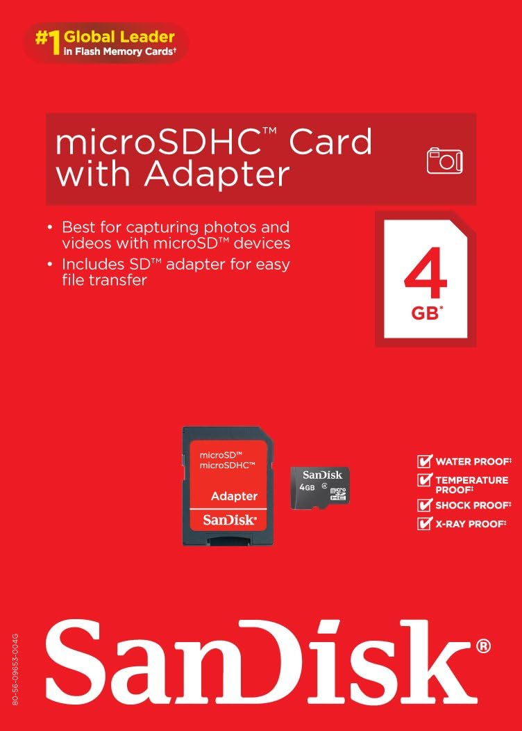 SanDisk 4GB Mobile MicroSDHC Class 4 Flash Memory Card With Adapter- SDSDQM-004G-B35A