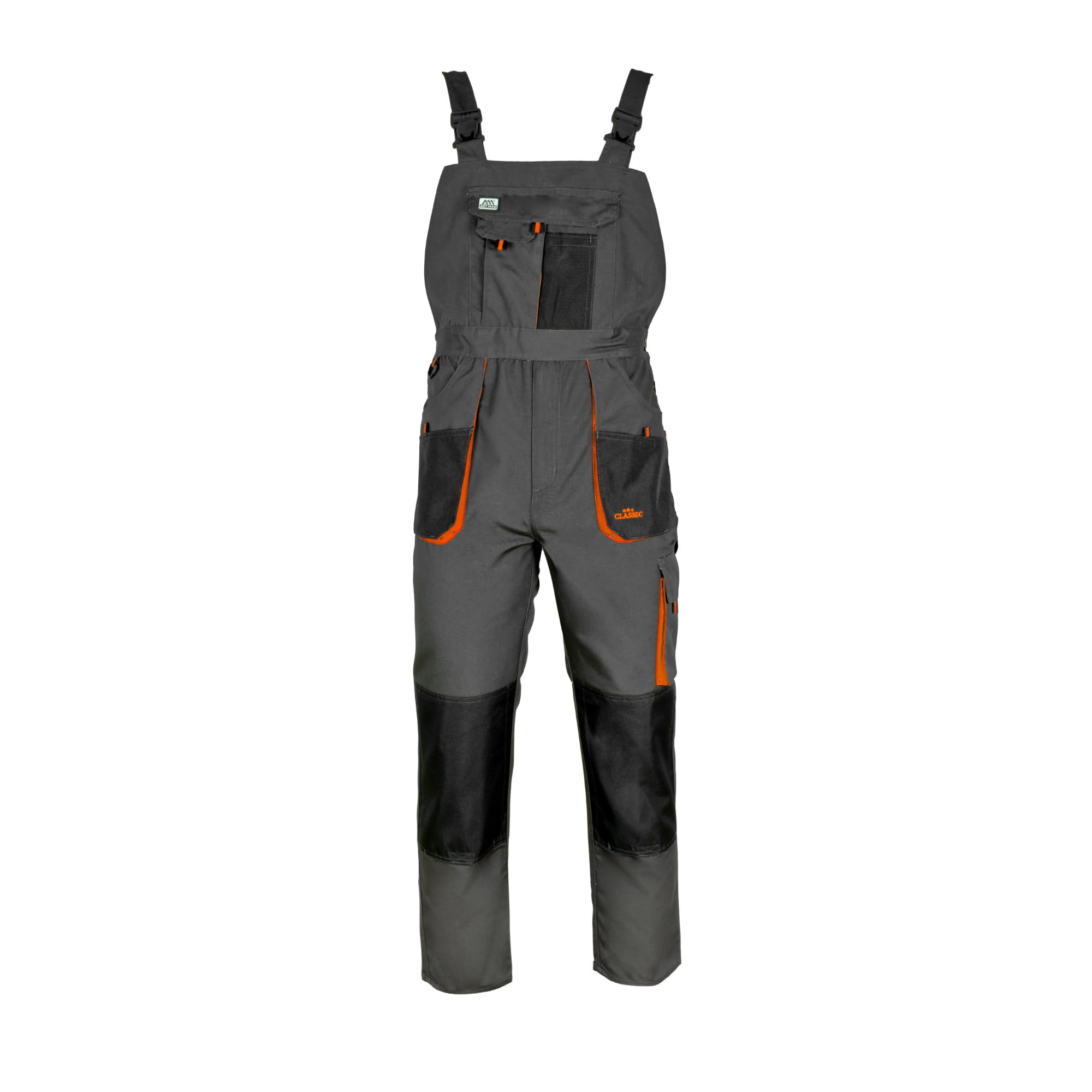 ART.MAS Peto clásico – Peto de trabajo resistente de poliéster/algodón (270 g/m²), 10 bolsillos, bolsillos en las rodillas, color naranja grafito