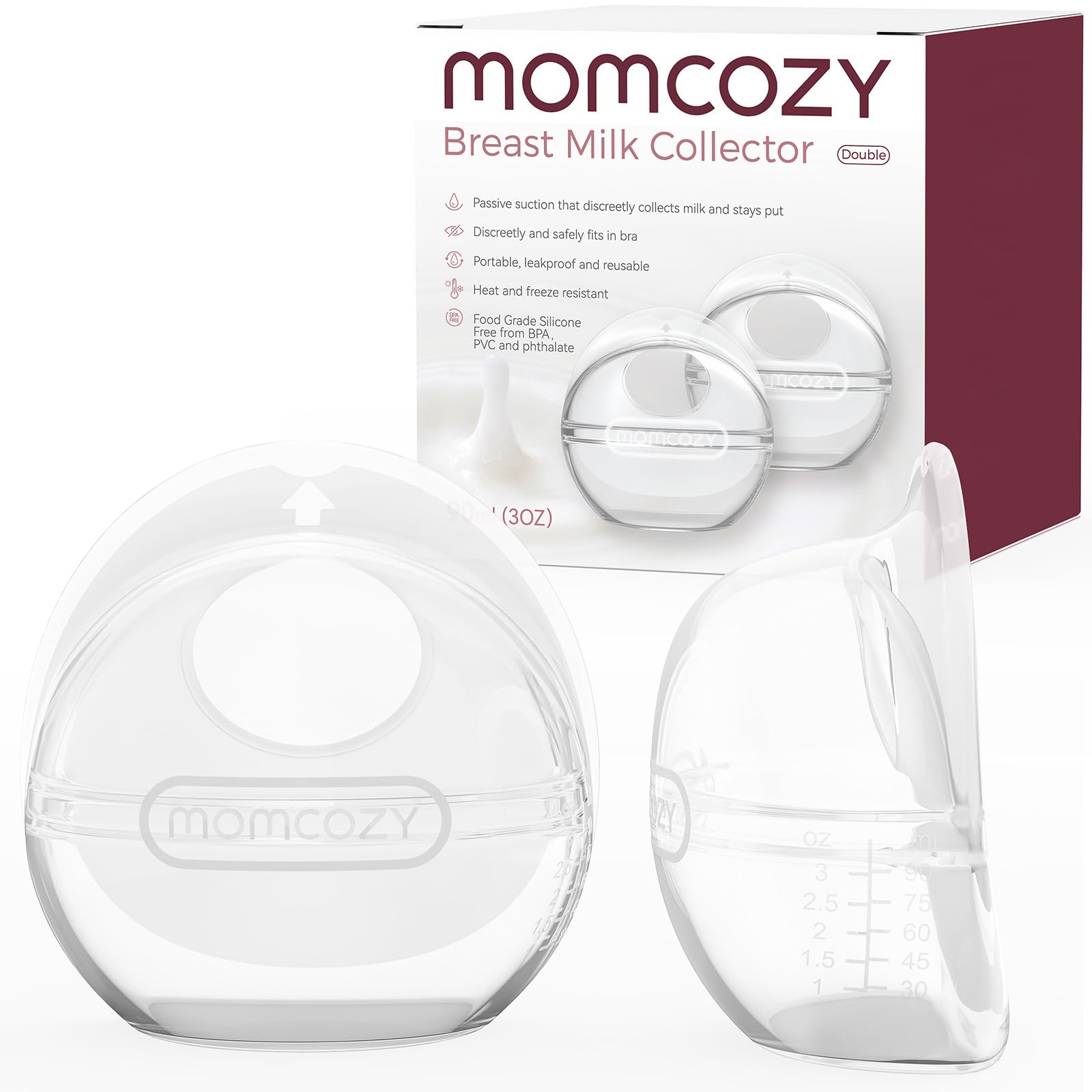 Momcozy BC003 coquillage d’allaitement, coupelles de recueil lait maternel réutilisables en silicone souple, collecteur de lait 90 ml avec meilleure adaptation et douceur, lot de 2