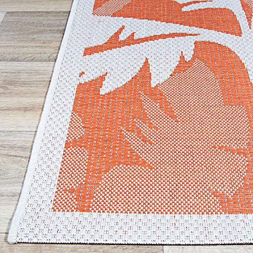 Couristan Monaco Indoor/Outdoor Area Rug For Patios, Decks, Kitchens, And Laundry Rooms, All-Weather, Pet-Friendly And Easy To Clean, Coastal Flora Pattern In Ivory-Orange, 2'3" X 7'10" Runner #TOP3
