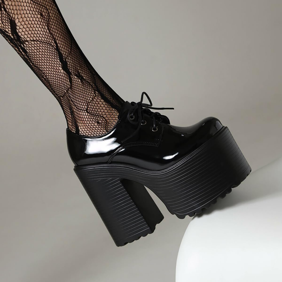 Zapatos de Salón con Plataforma para Mujer Punta Redonda Tacón Ancho para Discoteca y Pole Dance Mega Plataforma 8cm Tacones Extra Altos 13cm