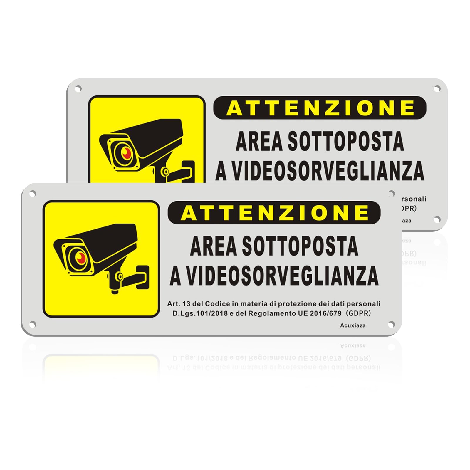 REIGY Cartello Area Videosorvegliata Alluinio Da Esterno 15x15 C, 2pcs Area Sottoposta A - Foto 7