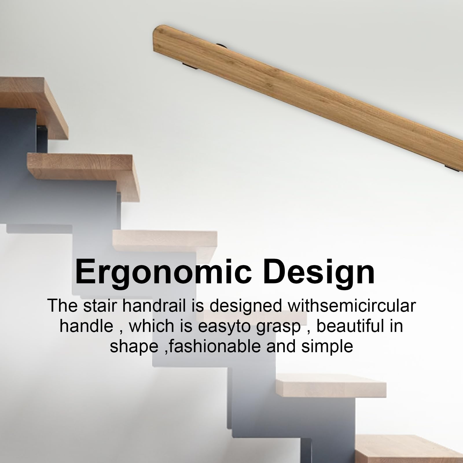 Wooden Staircase Handrail, 50/80/100cm Modern Simple Anti Slip Stair Banister Handrail - Image 2