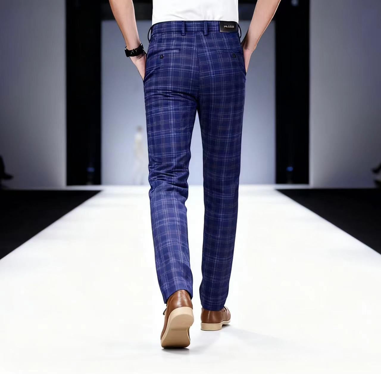 Men's Plaid Dress Pants, Slim Fit Formal Business Trousers for Office & Formal Wear