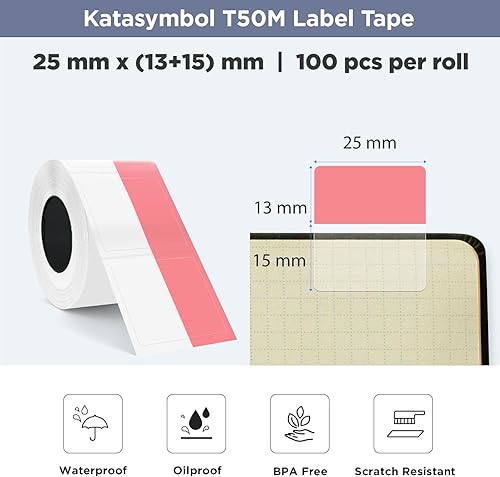 Vista 9 de SUPVAN Cinta para etiquetar serie T50M, 0.98 x 0.51 pulgadas + 0.59 pulgadas (25 x 13 + 0.591 in), 100 etiquetas/rollo de etiquetas térmicas Púrpura