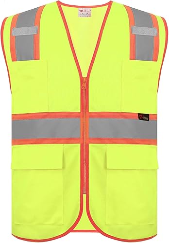 Miniatura 2 de zojo Chalecos de seguridad de alta visibilidad con bolsillos, paquete de 5, chaleco reflectante al por mayor para trabajos al aire libre, ciclismo,