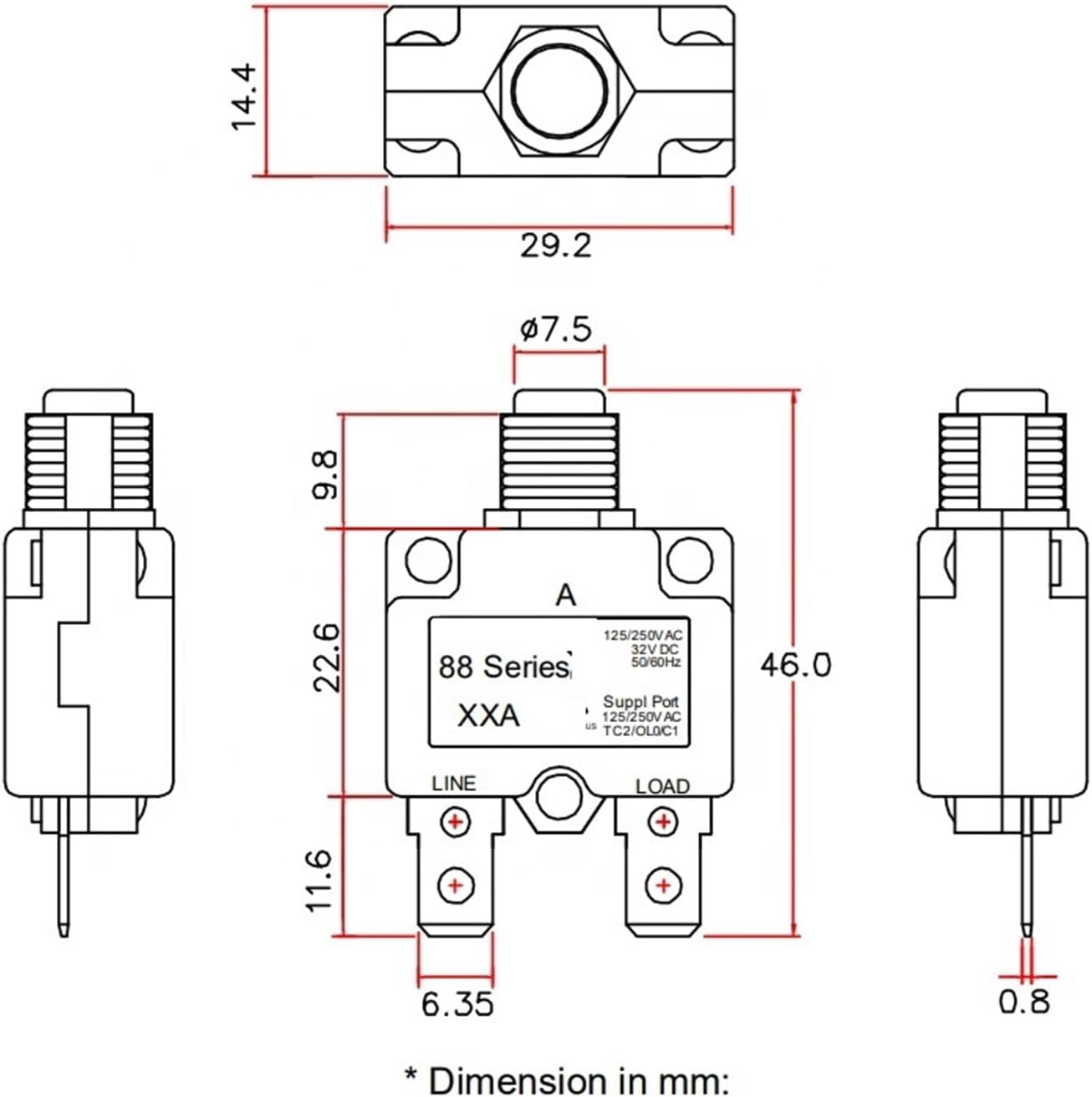 Thermal Circuit Breakers, Manual Reset 4A Overload Protector Motor Breaker 88 Series