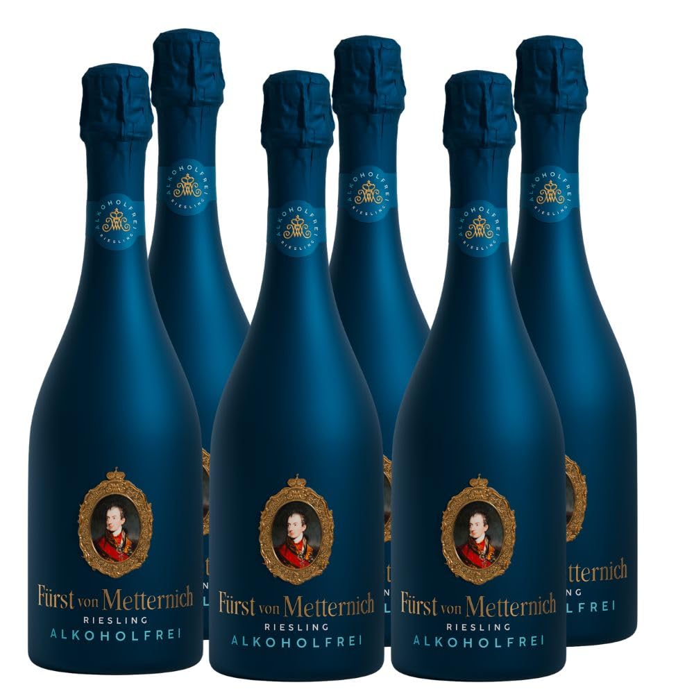 Fürst von Metternich Riesling Alkoholfrei 6 x 0,75 l – Premium-Sekt ohne Alkohol, elegant und feinperlig, fruchtig mit Apfel- und Zitrusnoten, stilvoller Genuss für besondere Momente
