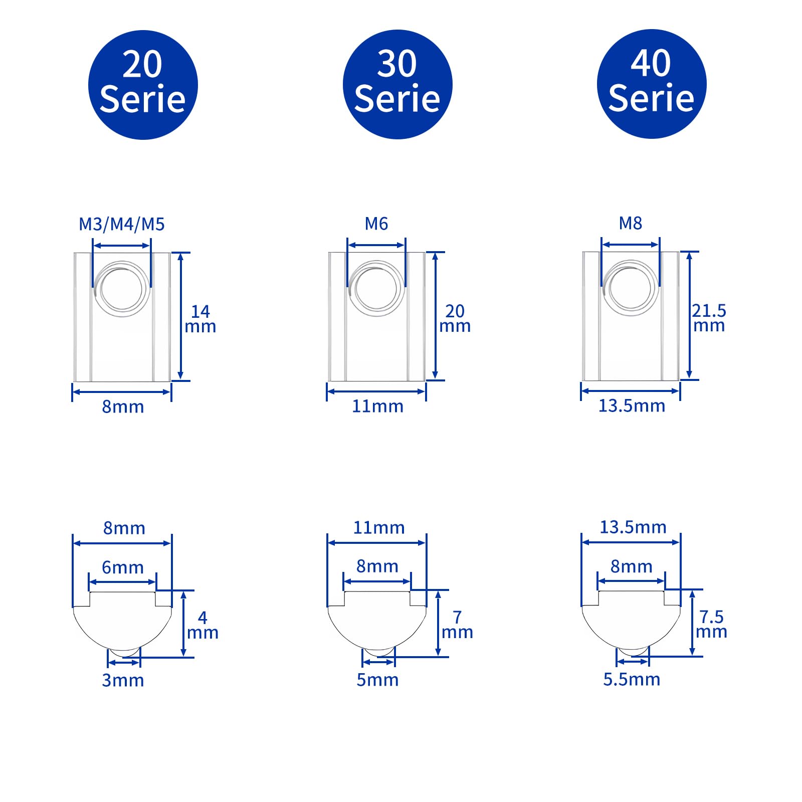 45 szt. kamieni rowkowych M8 z kulką, rowek 8 T, zestaw śrub serii 40 z centrowaniem mostka M8, profil aluminiowy 40 x 40, stal węglowa, nakrętka ślizgowa z kulką sprężynową do drukarki 3D aluminium C