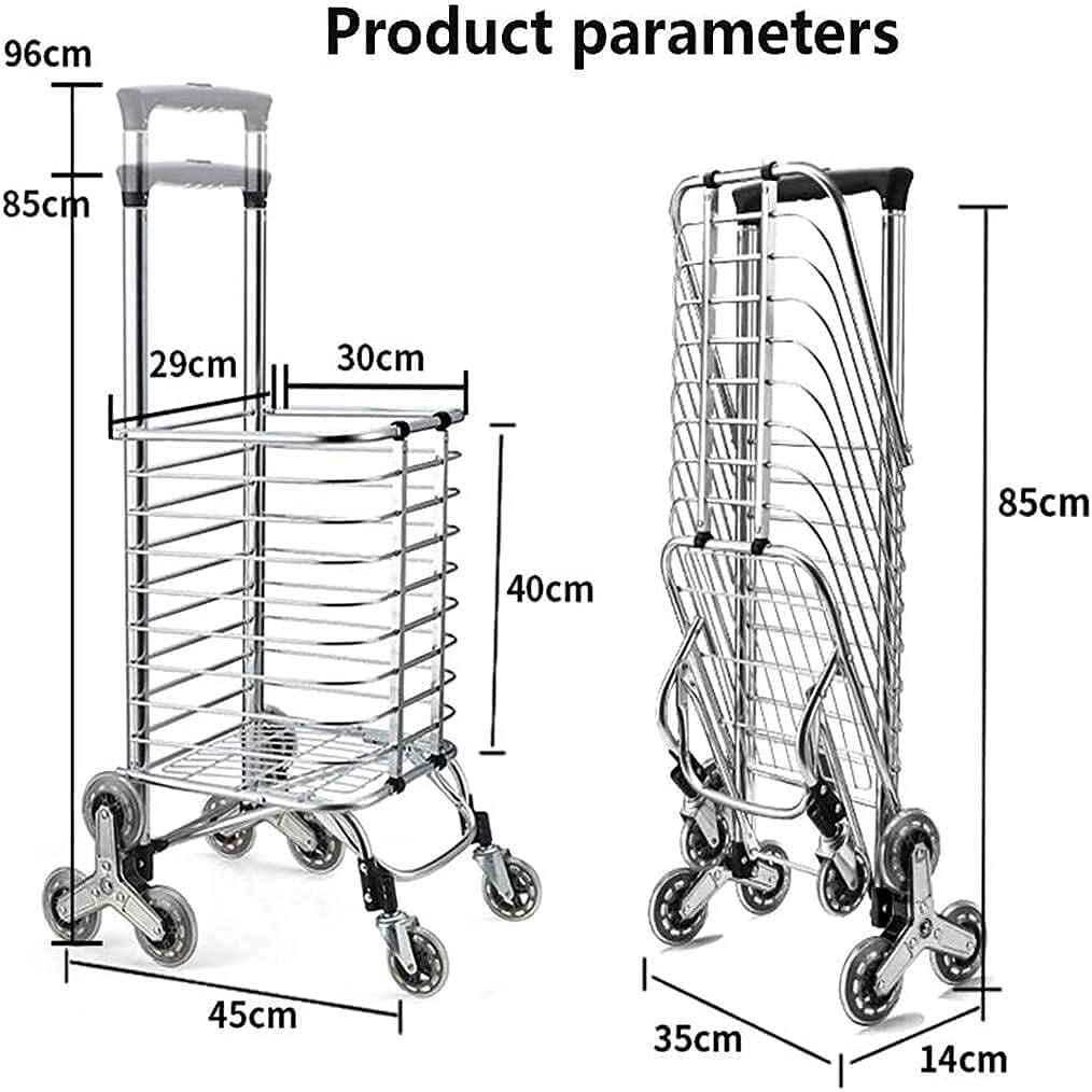 Port-Einkaufswagen, Kleiner Ziehwagen, zusammenklappbarer Handwagen, Kinderwagen, Klettertreppenwagen, LKW, 8 Räder verstellbar