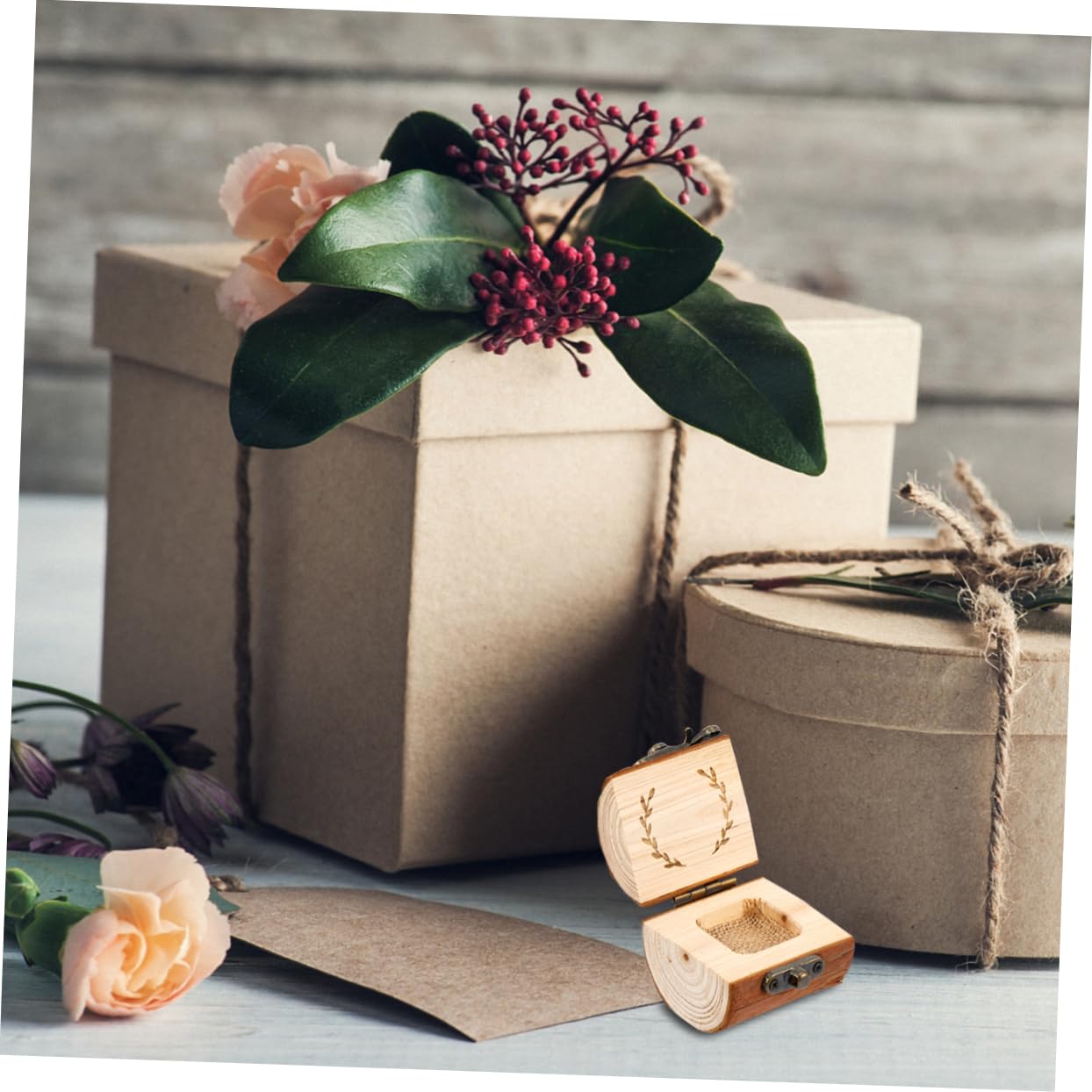 GALPADA 2pezzi Scatola Portafedi Legno Rustica Per Matrimonio Elegante Contenitore Per Anelli Accessorio Nuziale Durevole e Delicato Per Cerimonie e Feste Di Fidanzamento