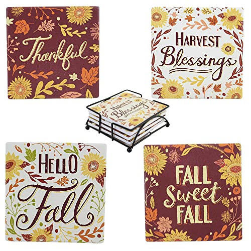 PBK Primitives by Kathy 109917 Hello Fall Coaster, Halloween, Set of 4, 4-inch Square