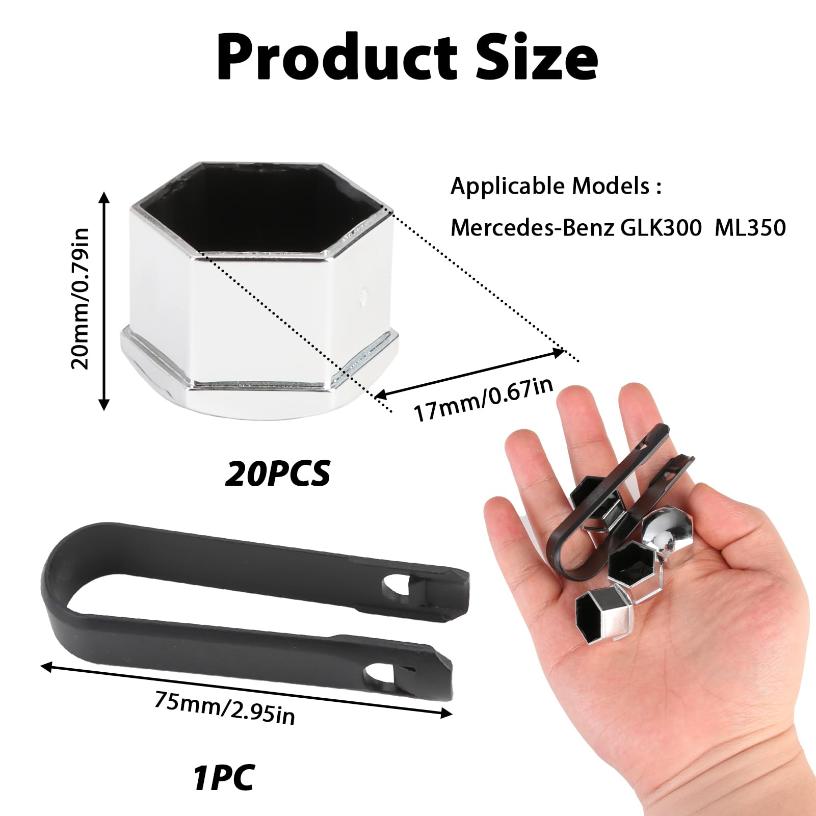 Copri Bulloni Ruota 17mm - 20 Pezzi, Argento Elettrolitico, Con Strumento Rimozione - Foto 7