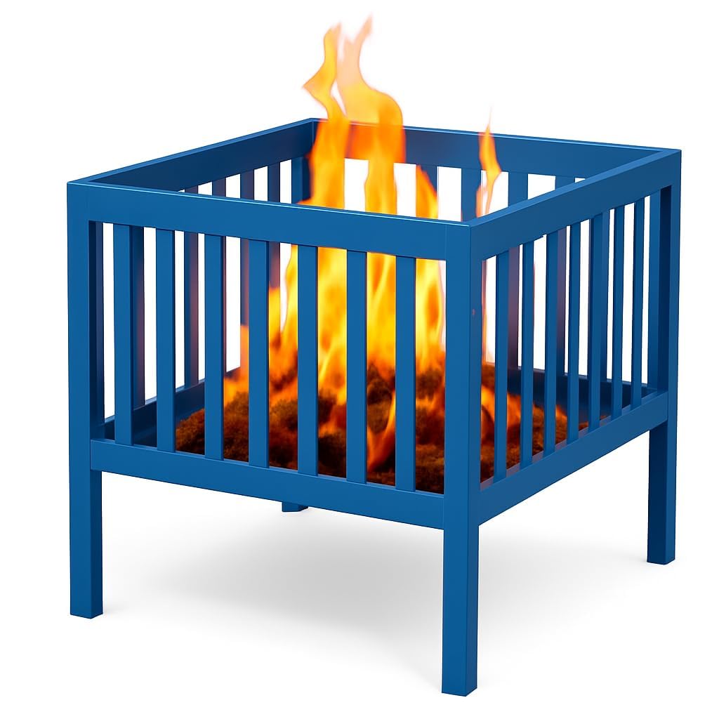 Crafter 16-Inch Square Steel Fire Pit, Blue Outdoor Portable Design, Manual Wood Burning, Modern Style with Hollow Grating for Backyard Camping, 40.1x40.1x15.8 cm-image-13