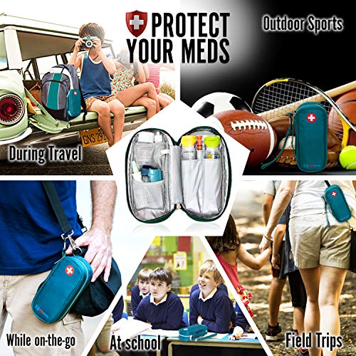 PRACMEDIC EpiPen Medicine Case for Emergencies - Fashionable, Insulated, Teal, 8” - Storage Bag Holds 2 EpiPens, Auvi Q, Antihistamine and Medicine - Easy Access (with Alert Tag)