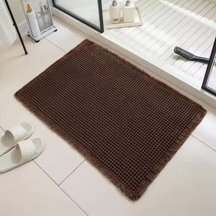Image of HomeCloud Waffle Bath Mat, Super Absorbent Non Slip Mats for Bathroom Floor, Machine Washable Bathroom Rugs with Tassels,Ultra Soft