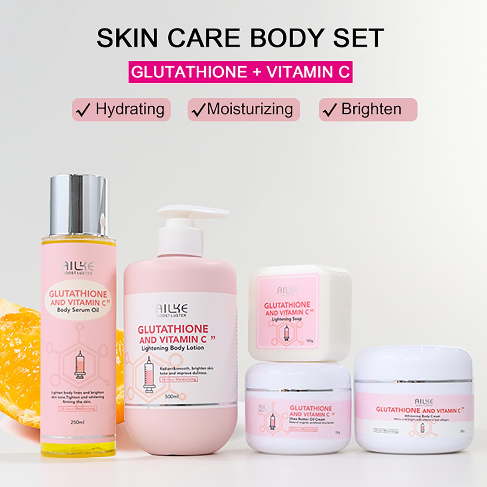 Amazon.com : AILKE Skin Glowing 5-In-1 Range, With Glutathione, Vitamin C,  Organic Shea Butter, Moisturizing, Smooth and Clean Skin, Increase Skin  Radiance Gift Set : Beauty & Personal Care