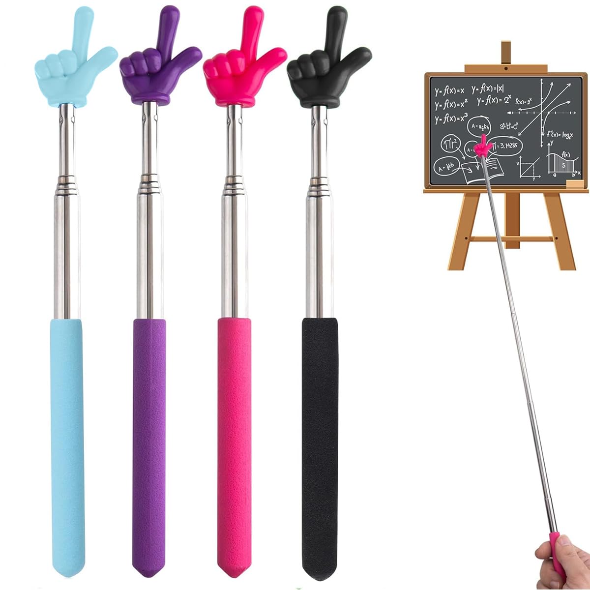HASTHIP® 4Pcs Telescopic Teachers Pointer Extendable Mini Hand Pointer Stick Metal Telescopic Retractable Pointer for White Board School Kindergarten Teacher Supplies (Black Pink Blue Purple)