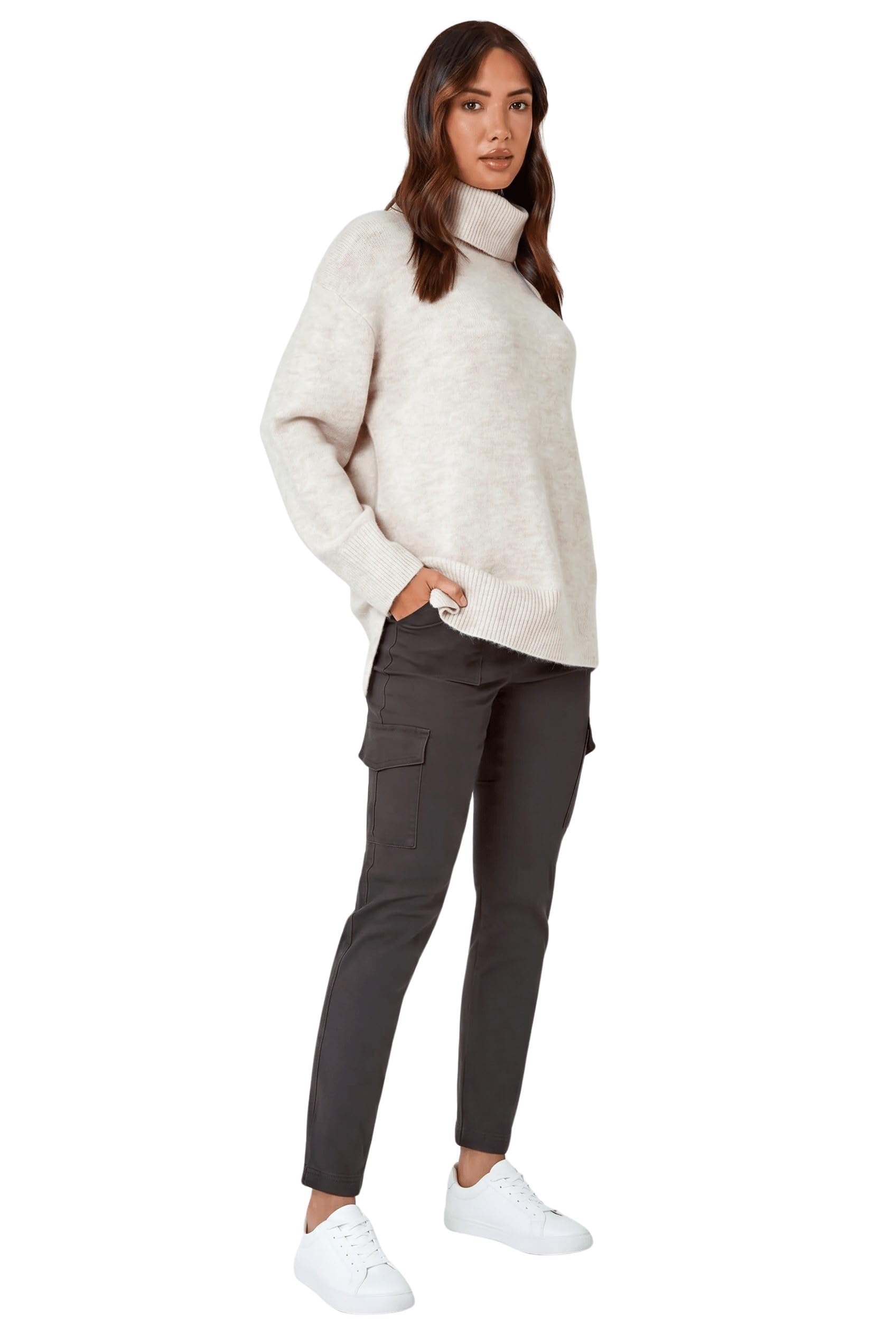 Roman Cargo Jeggings for Women UK Ladies Denim Leggings Stretchy Trousers Cotton Pants High Waist Rise Pull On Smart Casual Straight Leg Skinny Slimming Pockets - Charcoal - Size 20