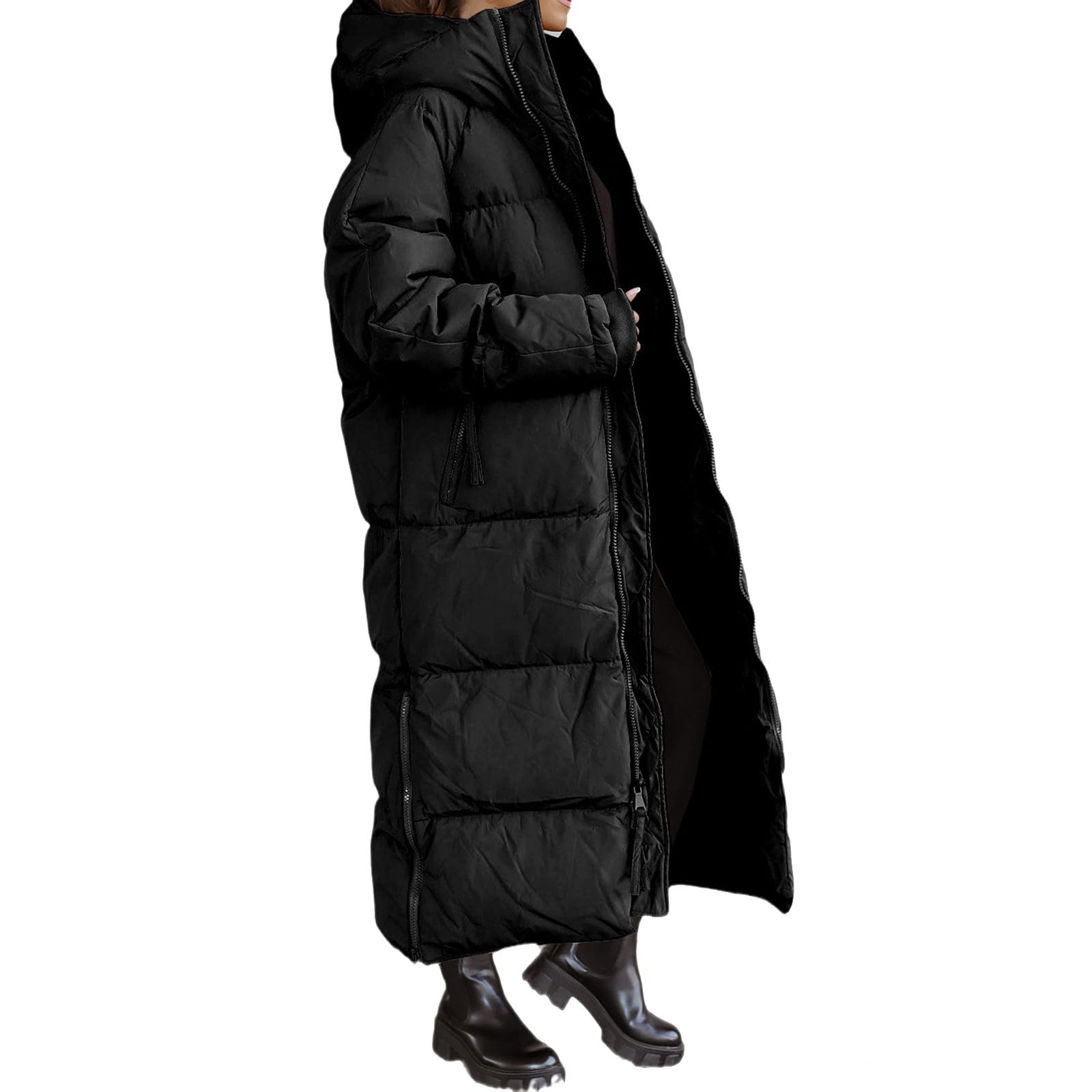 Abrigo de plumas para mujer, largo de invierno, abrigo acolchado cálido, abrigo de invierno, resistente al viento, abrigo acolchado con capucha, chaqueta de invierno de manga larga, parka de invierno