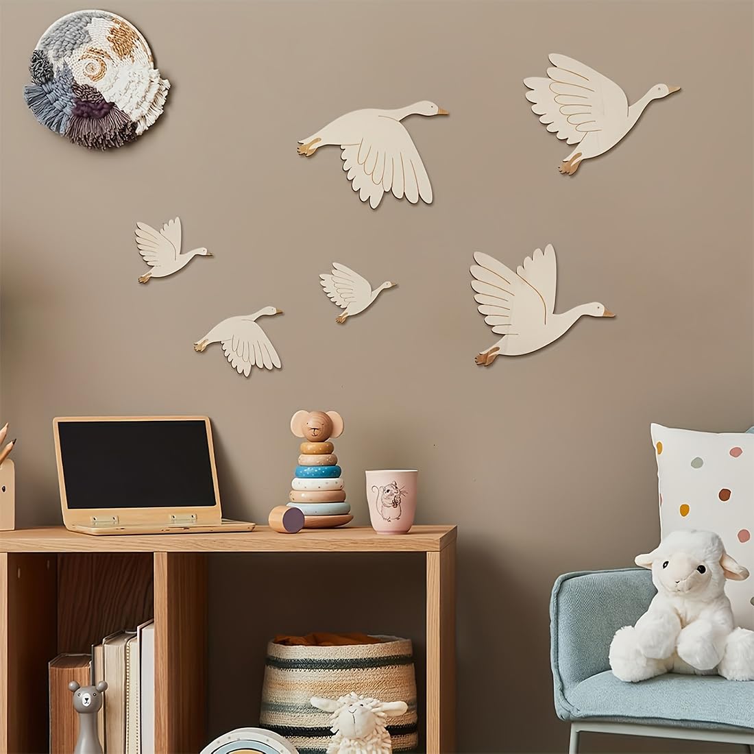 6 Pièces Autocollant Mural Enfant Cygne Décoration Murale en Bois pour Chambre d'Enfant Décoration Bricolage DIY Peinture Artisanat Murale De La Maison
