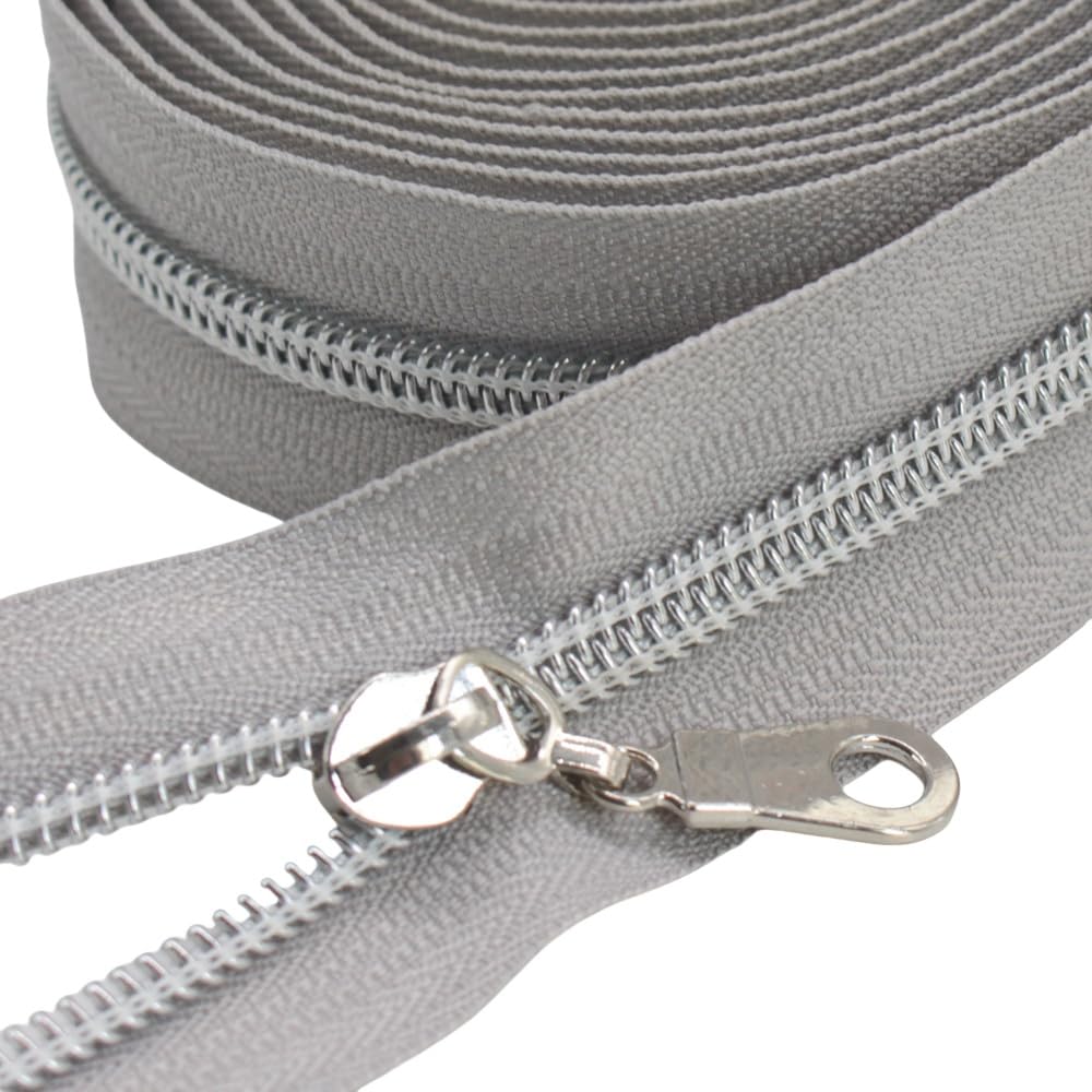 YaHoGa 9 m silberfarben endlos Reißverschluss Meterware Grau reissverschluss 6mm-Spirale + 25 Nonlock-Zipper (silberfarben Grau)
