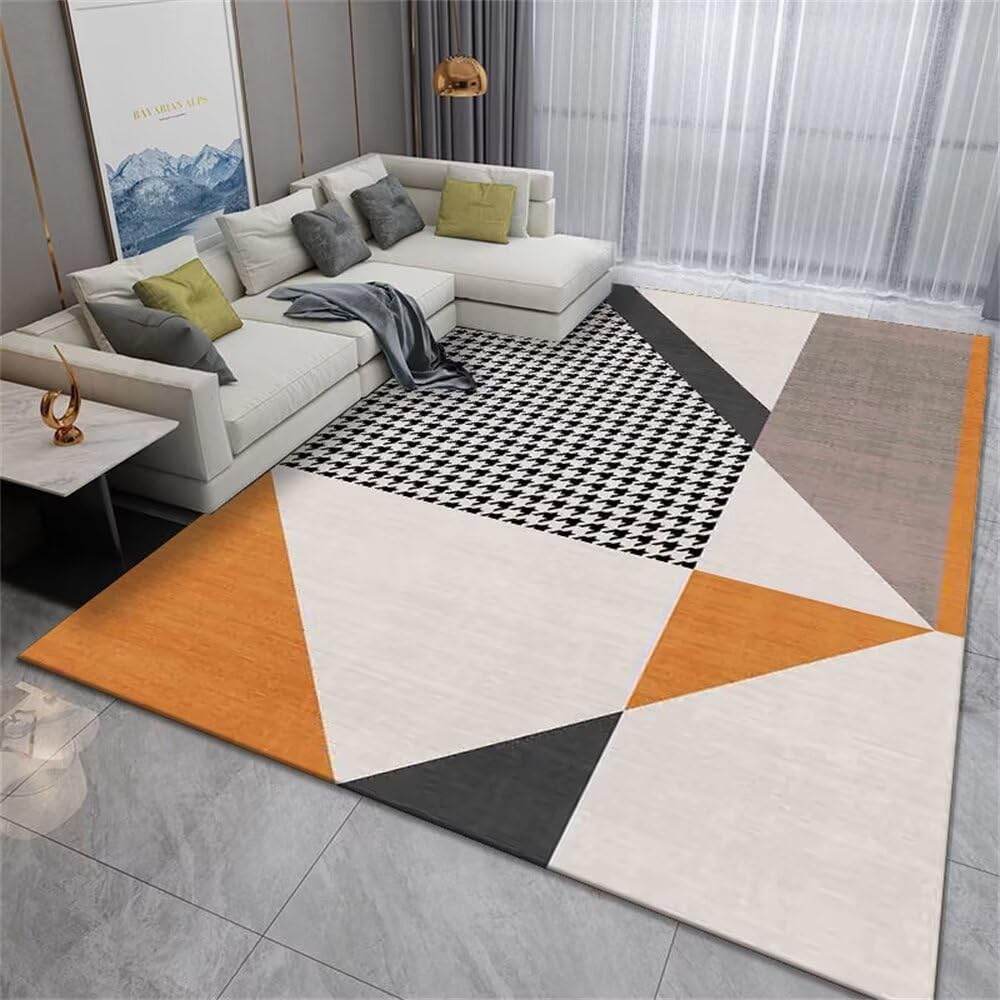 Tapis de salon lavable 200x200 cm crème et orange à motif moderne