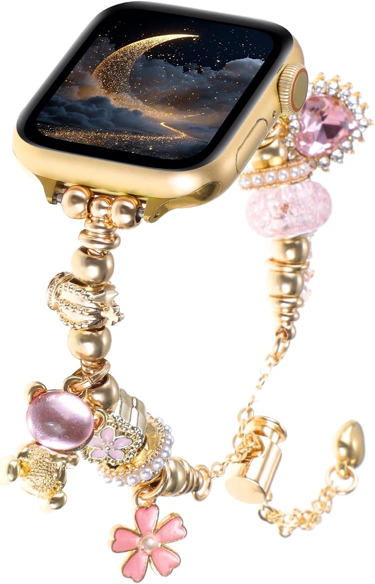 Cute Metal Charm Bracelet Bands Compatible with Apple Watch Band Women | Charm Jewelry Love Pendants Pandora Strap for 38/40/41/42/44/45/46//49mm iWatch Series 11 10 9 8 7 6 5 4 SE/Ultra 3 2 1