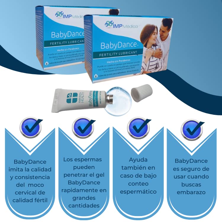 BabyDance Lubricante de Fertilidad. Único gel vaginal, SIN PARABENOS que  estimula la fertilidad de ambos cuando buscan embarazo. Úsalo en los días  cercanos a la ovulación. : Amazon.com.mx: Salud y Cuidado Personal