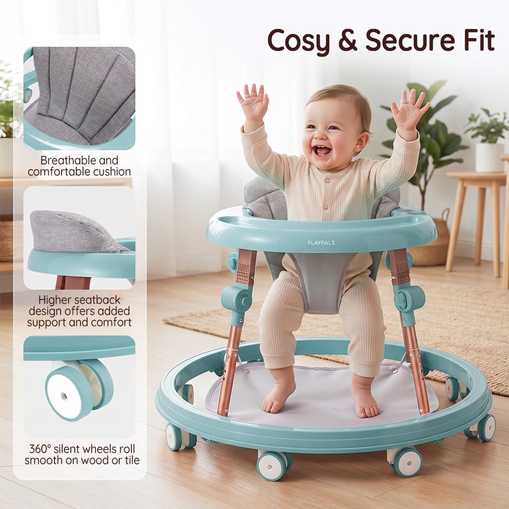 PlayPals 3-in-1 Baby Lauflernhilfe mit Fußpolster für Babys von 6–18 Monaten | 4-fach höhenverstellbar, abnehmbares Fußpolster, geräuscharme 360°-Rollen, klappbares Design
