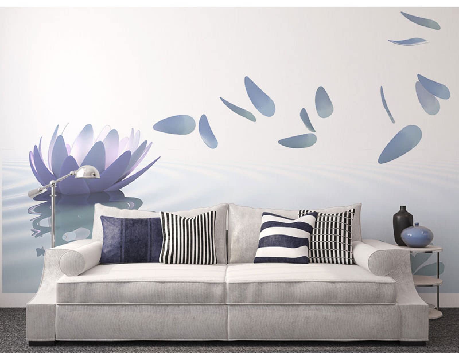 Fleur papier peint 3D panoramique lotus pour habiller un mur TV