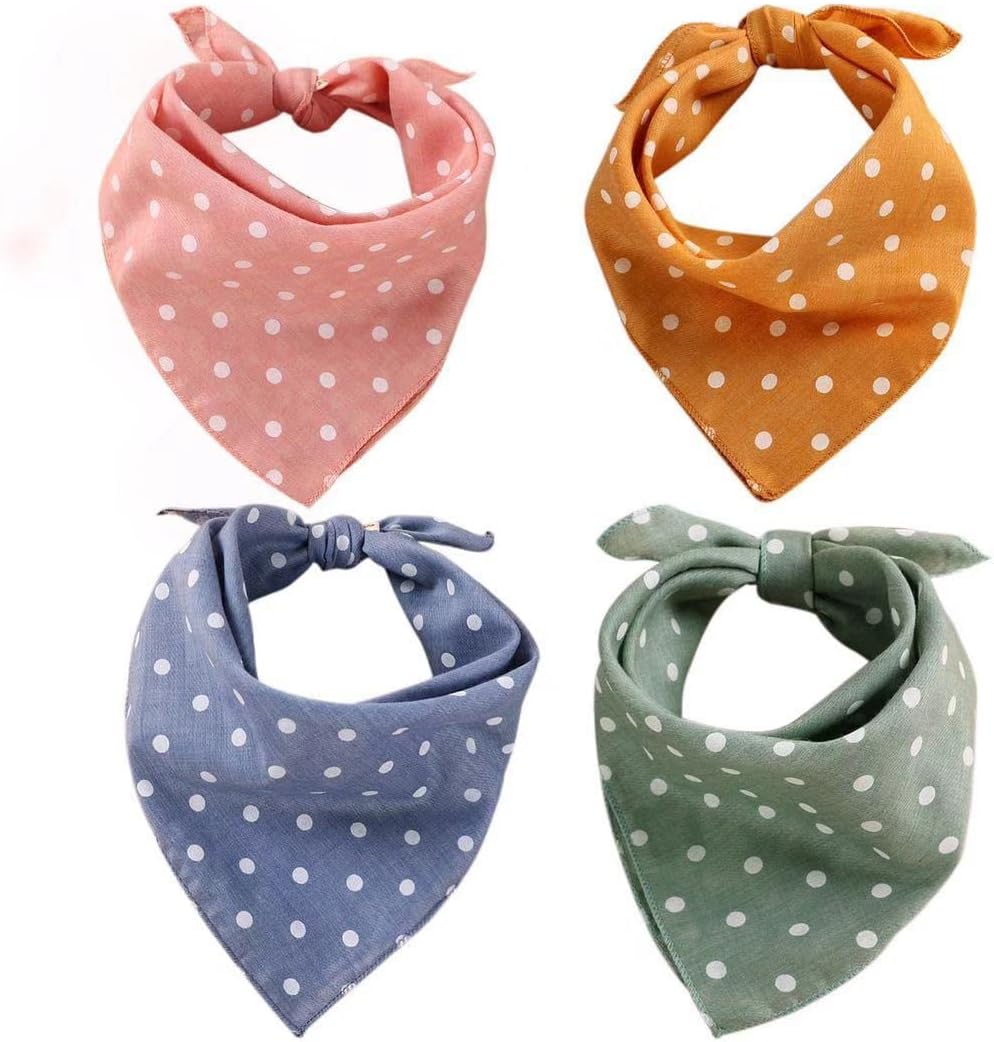 MJJT 4 Pieces Dog Bandanas, Polka Dots Dog Kerchief Daily Triangle Bibs, Pink Green Blue Orange Scarfs Pet Birthday Gift, Adjustable…