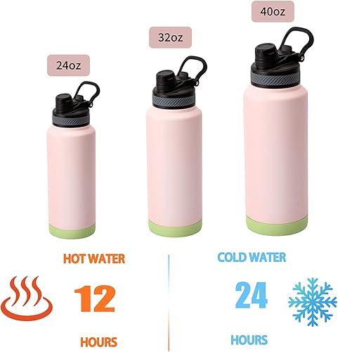 Miniatura 4 de Botella de agua deportiva aislada de 24 onzas con pajilla, termo de agua de acero inoxidable al vacío con asa, taza de agua térmica de metal con