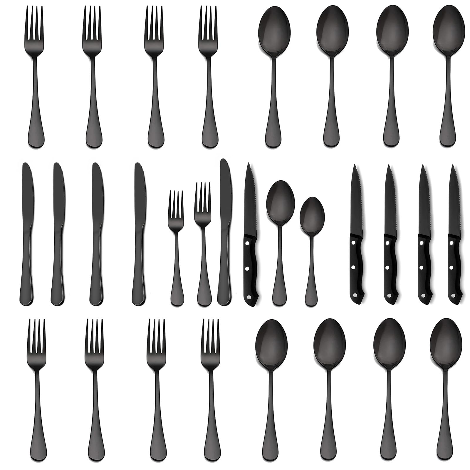CALIYO Besteck Set, 24-teiliges Besteck Set mit Steakmesser für 4 Personen mit Messer Gabel Löffel, Hochwertiges Edelstahlbesteck, Hochglanzpoliert & Spülmaschinenfest für Haus/Küche/Restaurant
