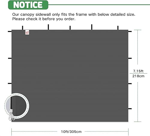 Miniatura 2 de Paredes laterales de tienda de campaña instantánea para toldo desplegable de 10 x 10 pies, impermeable 210D, paredes laterales de 3 piezas, gris