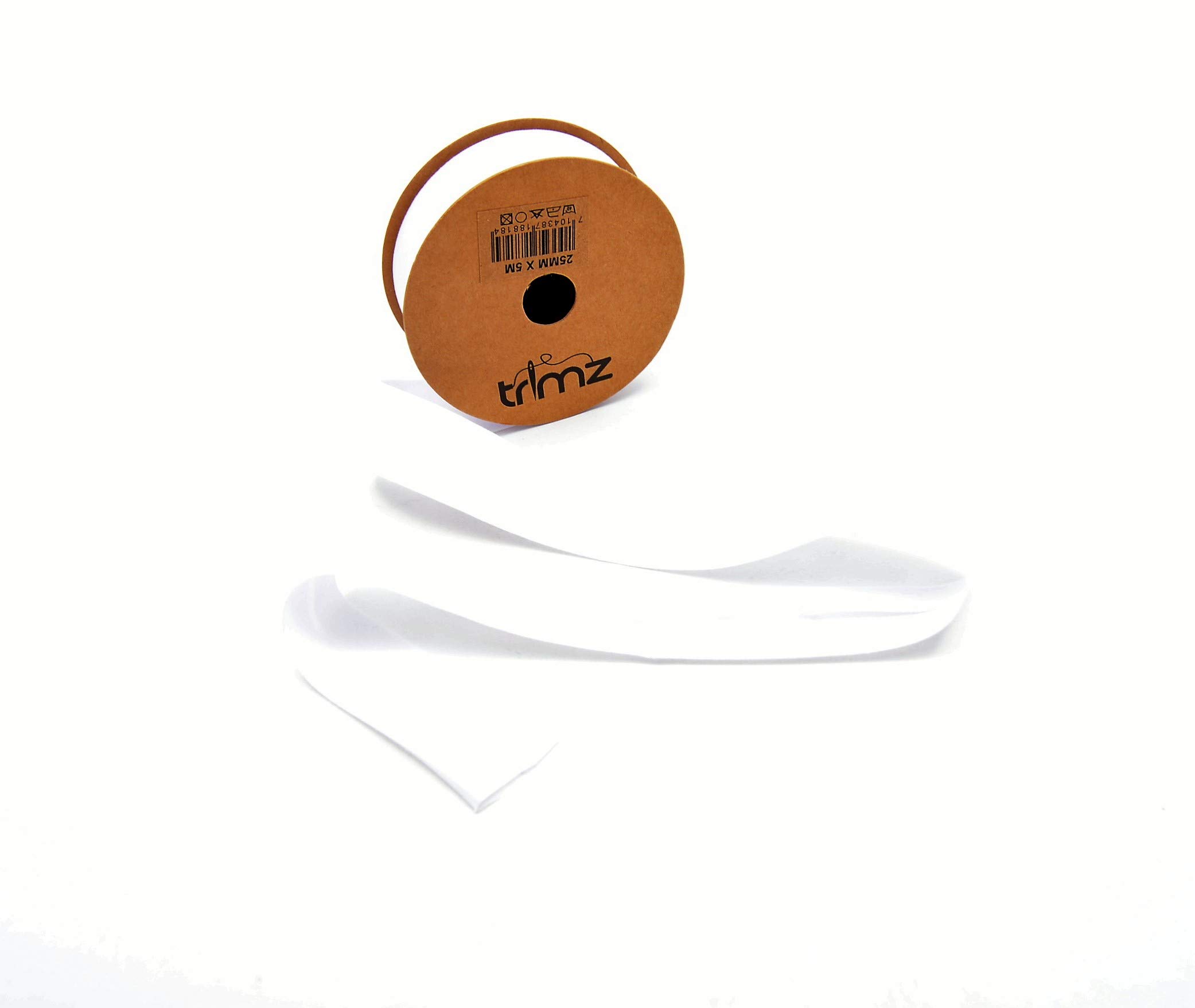 Trimz Poly Cotton Bias Binding, White, 25mm x 5m, TCWHT255