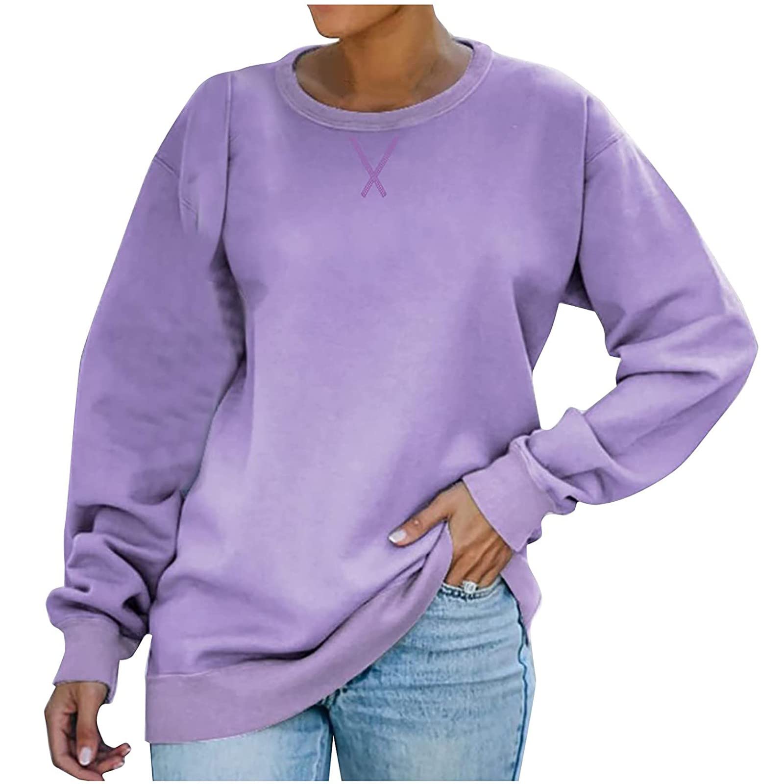 Damen Sweatshirt Langarm Mit Rundhals - Bequemer Fleece Pullover Für Herbst & Freizeit